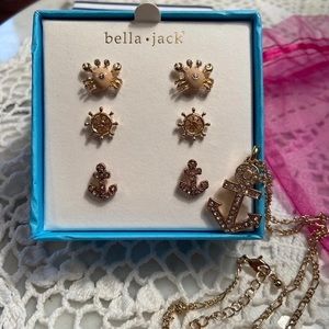 Bella Jack AHOY anchor necklace and three pairs of ocean nautical stud earrings